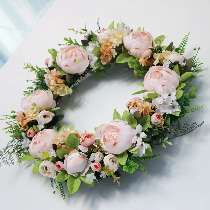 Champagne Peony Wreath 50CM Large Size Home Wedding Room Arrangement Pendant Simulation Door Decoration Wedding