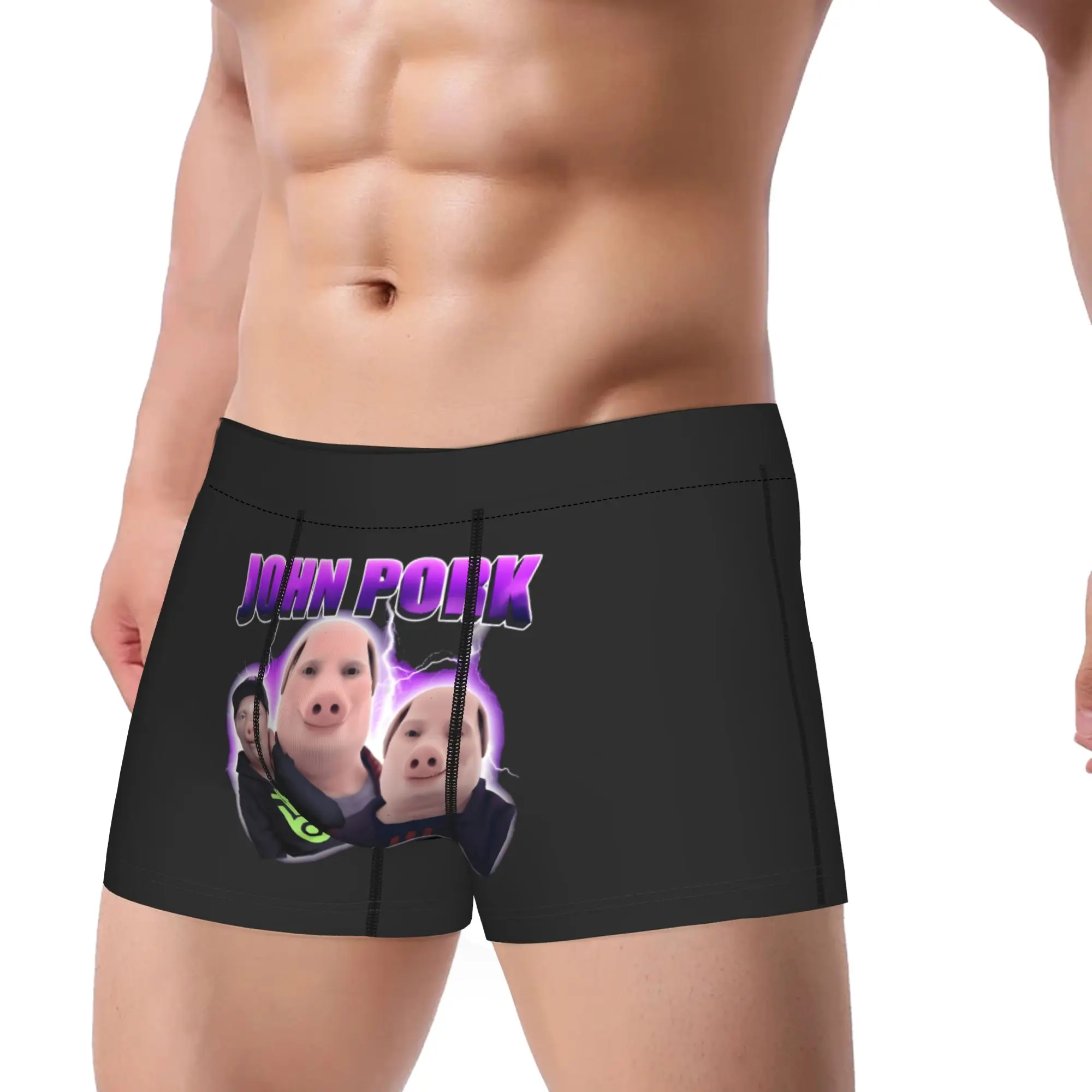 John Pork Pig Meme Underwear  Elastic Underpants Custom DIY Boxer Brief For Men 3D Pouch Plus Size Boxershorts
