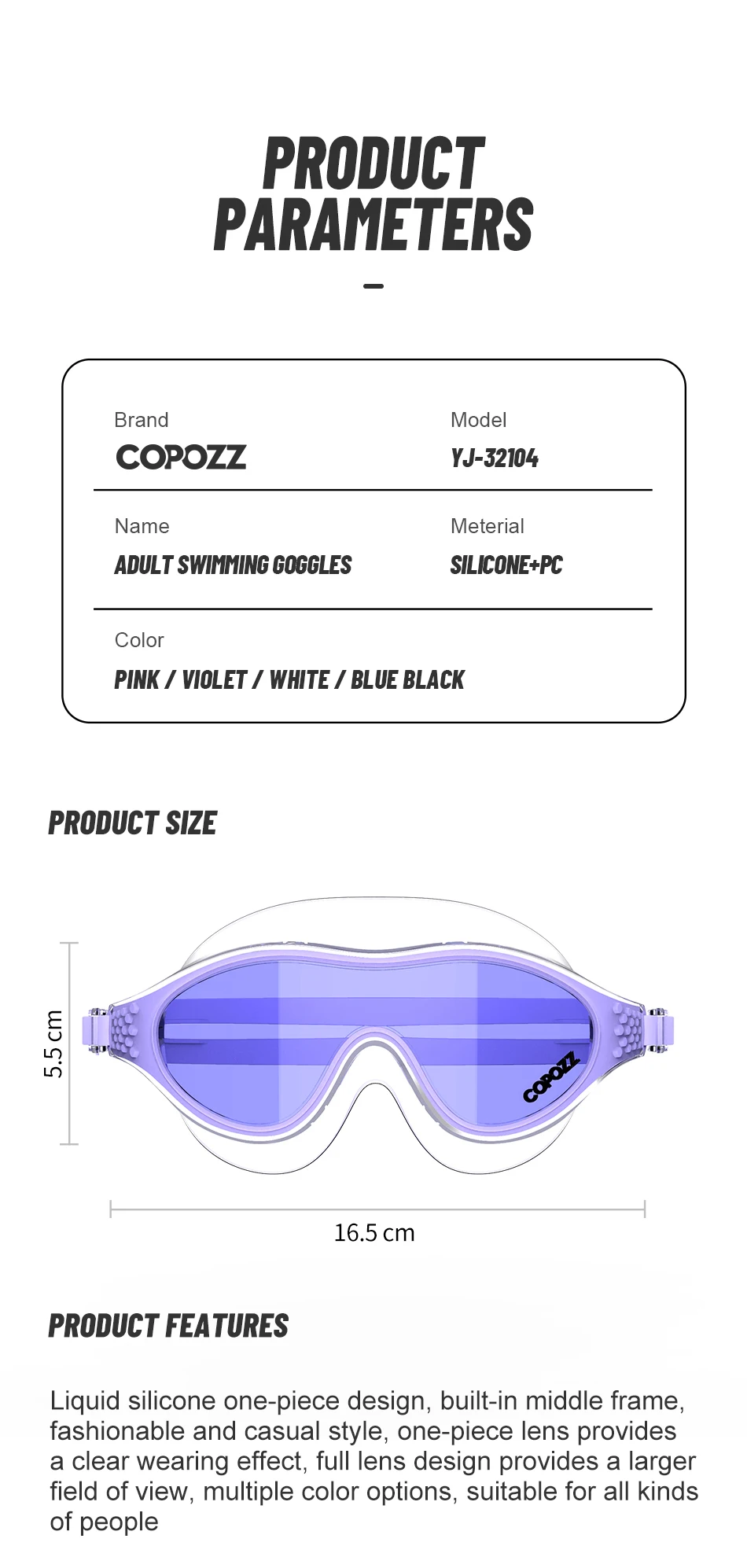 Großen Rahmen Professionelle Schwimmen Wasserdichte Food Grade Silikon Gläser Schwimmen Brillen Anti-Fog UV Erwachsene Männer Frauen Taucherbrille – Detail 10