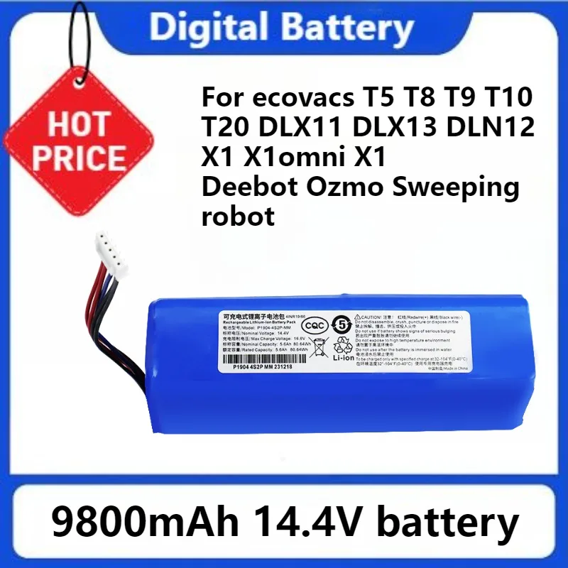 

Замена аккумулятора для Ecovacs T5 T8 T9 T10 T20 DLX11 DLX13 DLN12 X1 X1omni X1 Deebot Ozmo, аккумулятор для подметального робота 9800 мАч