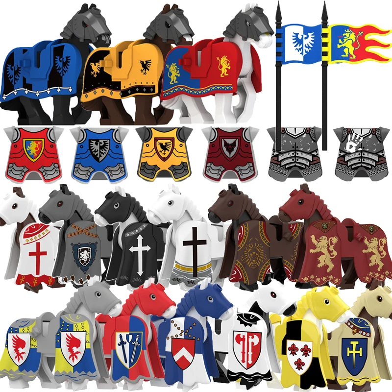 Building Blocks Medieval Ancient Solider Figures Knight Gifts Equipments Accessories Vest War-horse  Flags MOC Mini Bricks Toys