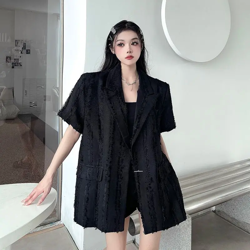 

UNXX Summer New Short Sleeve Blazer Women Chic Black Suit Luxury Brands Short Sleeve Jacket Casual Coats Tops Cropped Blazers