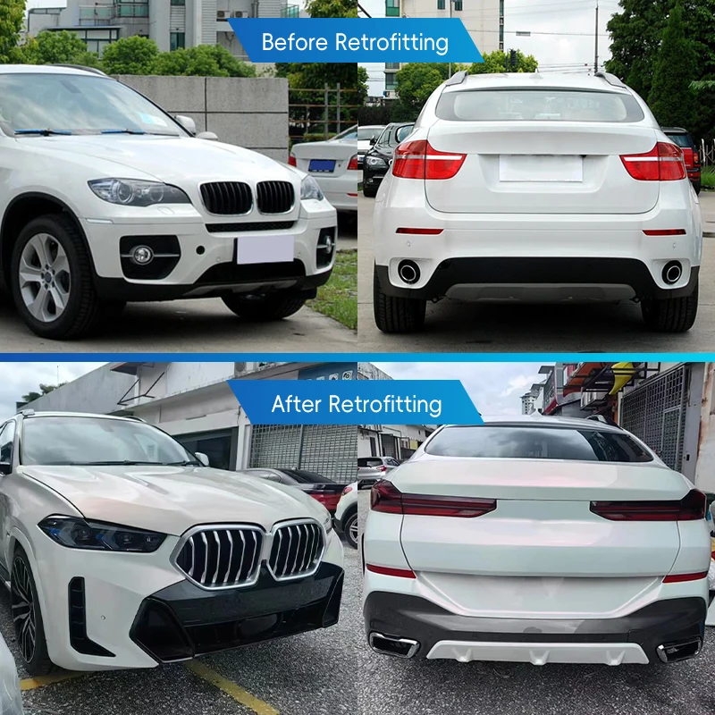 2009-2014 X6 E71 M-TECH Style Body Kit Bolt-On Front Rear Bumper Lip Side Skirt Engine Hood Tailgate Exterior PartsCar Parts Bod