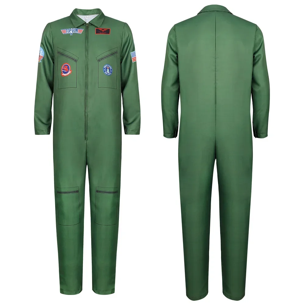 Adult Kids Fighter Pilot Costume Air Force Flight Suit Roleplay with Aviator Accessories Men Army Green Military Pilot Jumpsuit