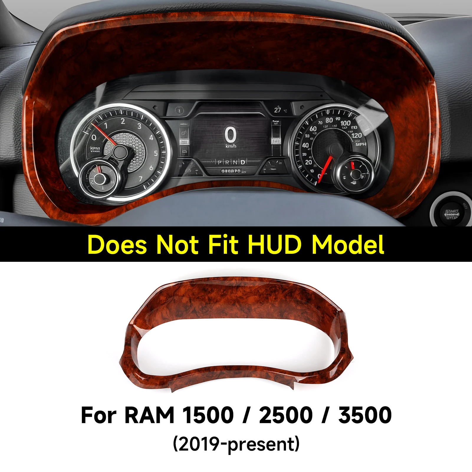 For Dodge RAM 1500 2500 3500 2019-2026.Car Dashboard Speed ​​Display Panel.Wood Grain Interior Sticker ABS Trim Accessories. - view 6