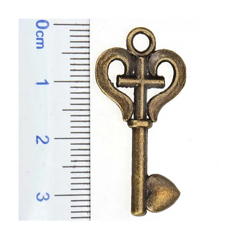 25pcs/Lot Retro Keys Charms Handiworks Jewelery Accessory DIY Religious Cross Heart Metal Ancient Bronze Plated Bracelets Making