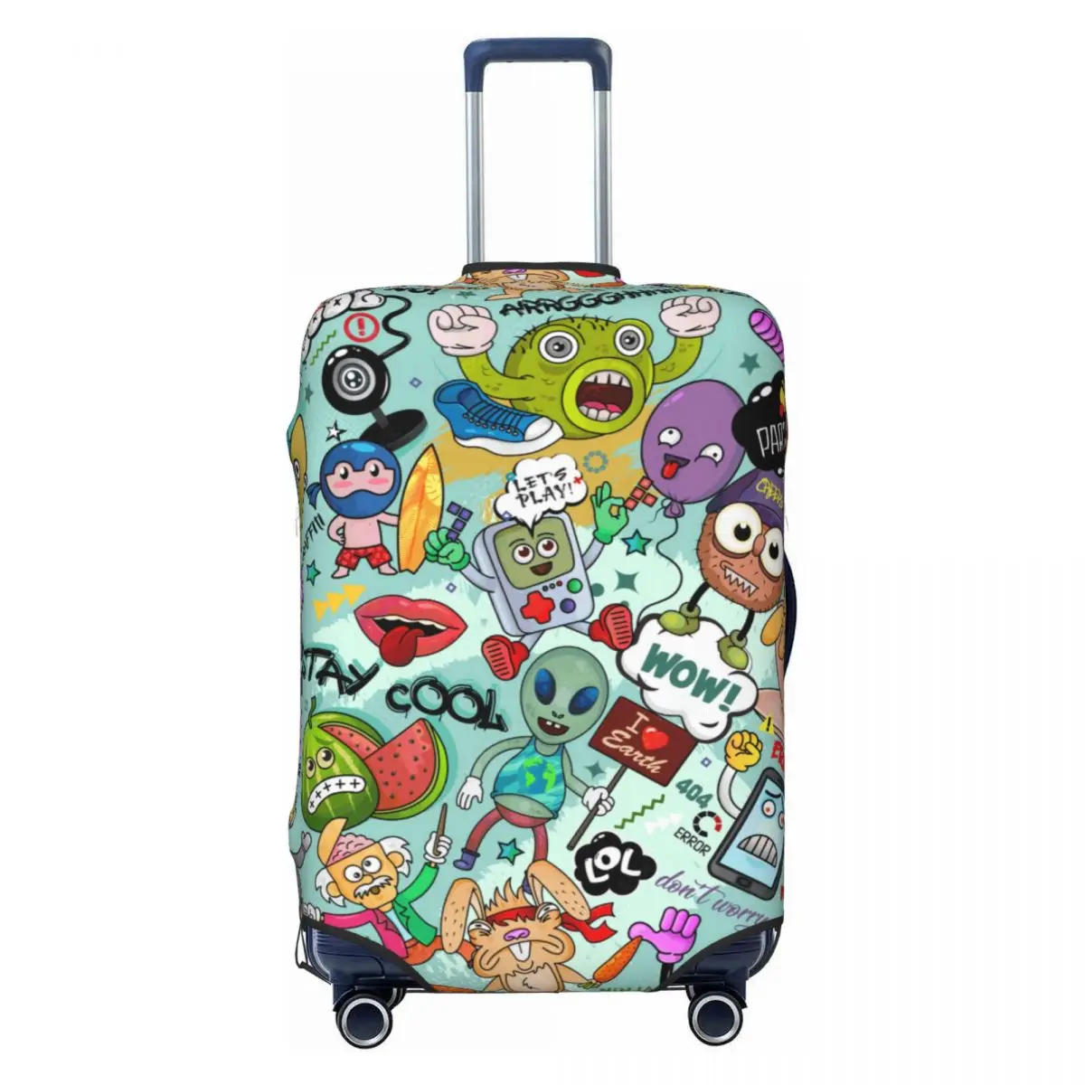 

Cute Bizarre Cartoon Characters Alien Graffiti Luggage Cover Protector Dust Proof Travel Suitcase Covers