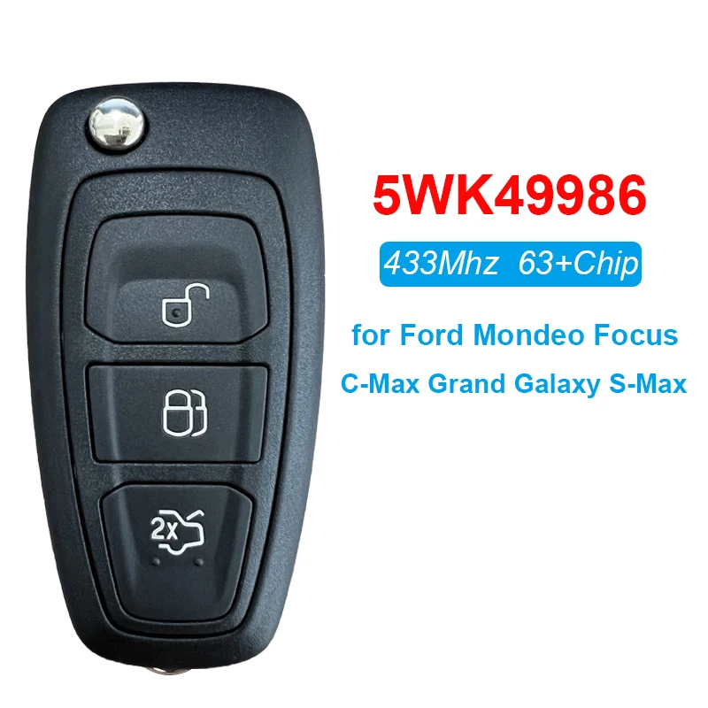 CN018047 3 Buttons Flip Remote Car Key Fob 433MHz for Ford Mondeo Focus C-Max Grand Galaxy S-Max with 63+ CHIP 5WK49986