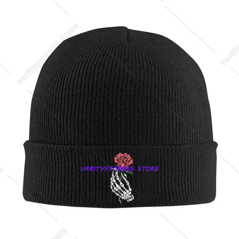 Gothic Skeleton Hand Rose Print Warm Streetwear Winter Skull Cap