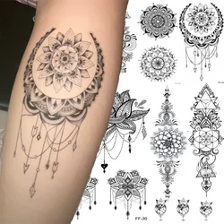 Mandala Flower Waterproof Temporary Tattoo Sticker DIY Black Large Flower Body Art Water Transfer Fake Tattoos Women 1PCS