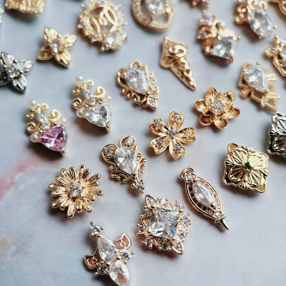 10 piezas, zirconio real de lujo, figuras de aleación para uñas, accesorios 3