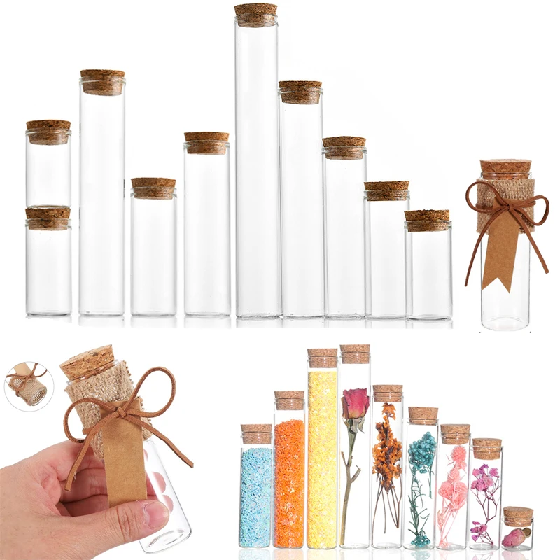 

30Pcs 10-100ml Mini Clear Glass Bottles W/ Corks Straight Mouth Vial Wishing Bottle DIY Containers For Gravel Candy Dried Flower