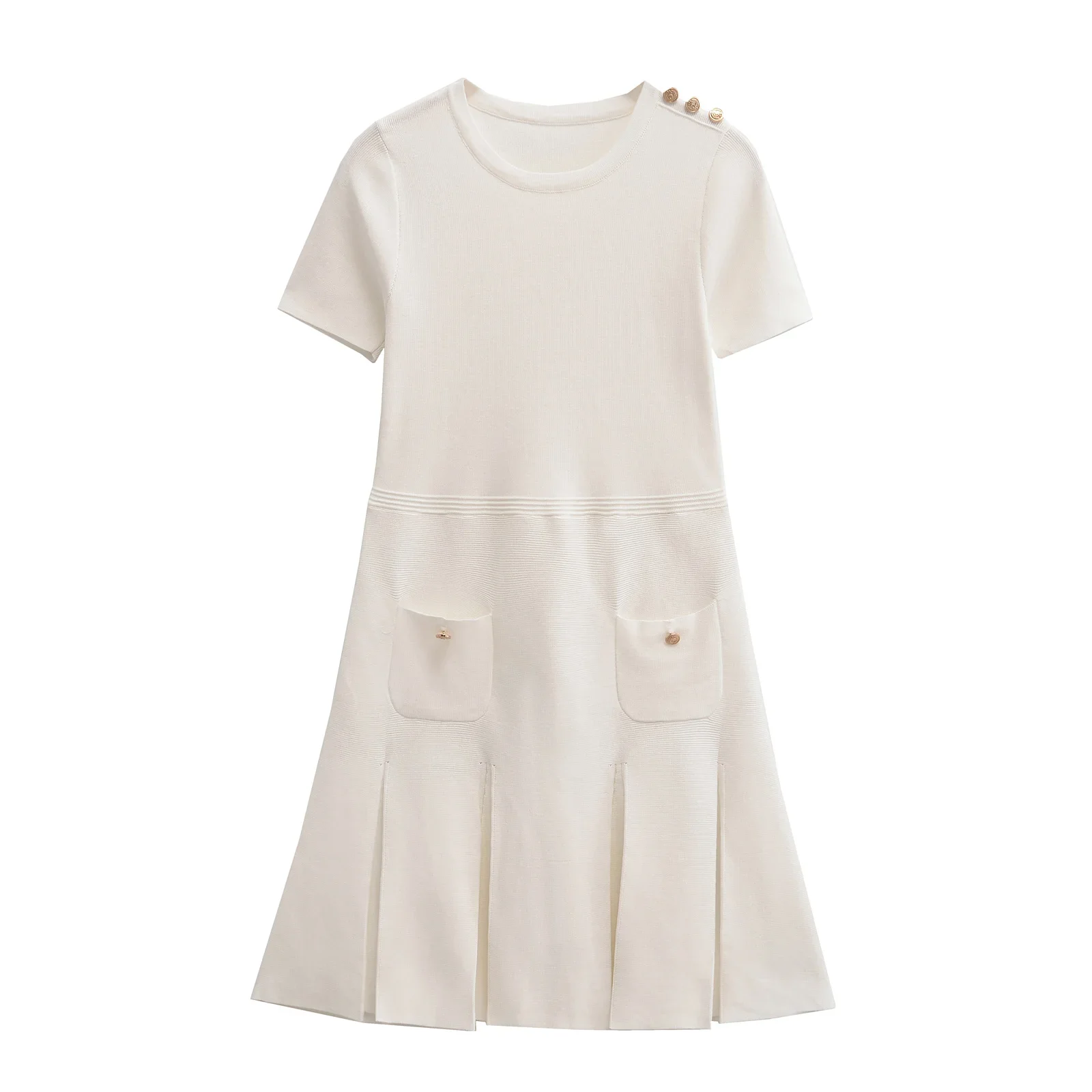 TRAF Wide Pleated Mini Dress Woman Short Sleeved Casual Ladylike Dresses Women Autumn Dress Sleeved Casual Dresses 2142/140