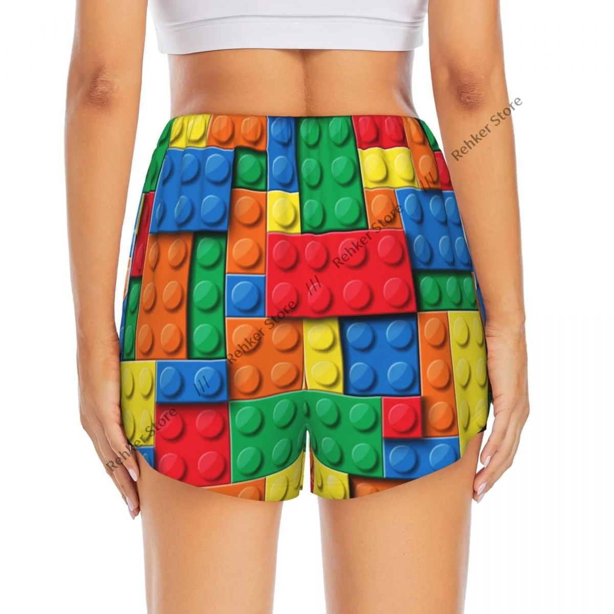 Blocos de construção tijolos feminino dupla camada shorts atléticos de secagem rápida para lazer ao ar livre correndo fitness treino esporte