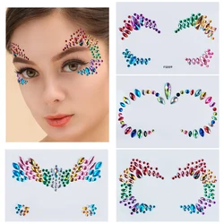 Pegatinas faciales de cristal 3D brillantes de colores para fiesta, decoraciones de Festival de música, pegatinas de taladro acrílico, pegatinas de tatuaje temporal de moda