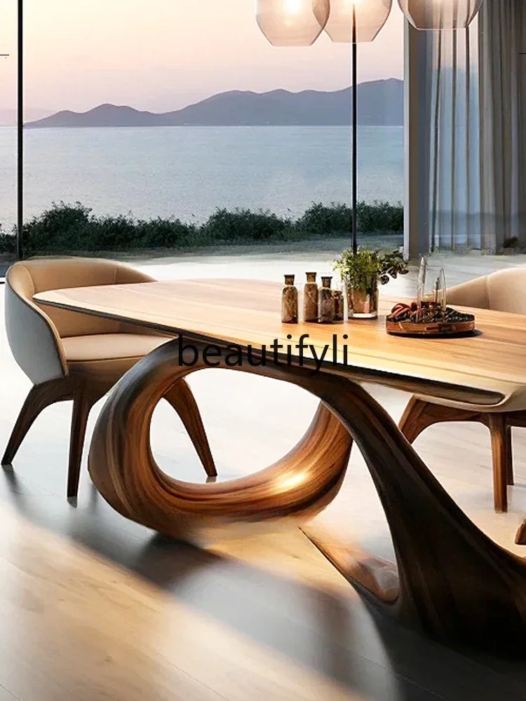 طاولة طعام منحنية إيطالية yj32 بتصميم من القرون الوسطى وطاولة زاوية مستديرة طويلة ومبتكرة وحديثة