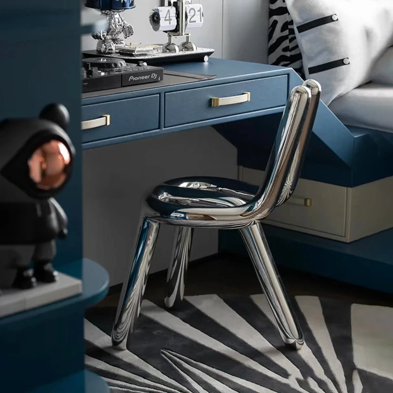 Luxury Stainless Steel Chair Designer Steel Pipe Shaped Stool Photography Prop Chairs Furniture Bedroom Makeup Stools Customized