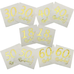 10Pcs 18 21 25 30 40 50 60 Years Old Gold Bronzing Birthday paper napkin For Aldult Happy Birthday Party Anniversary Decorations