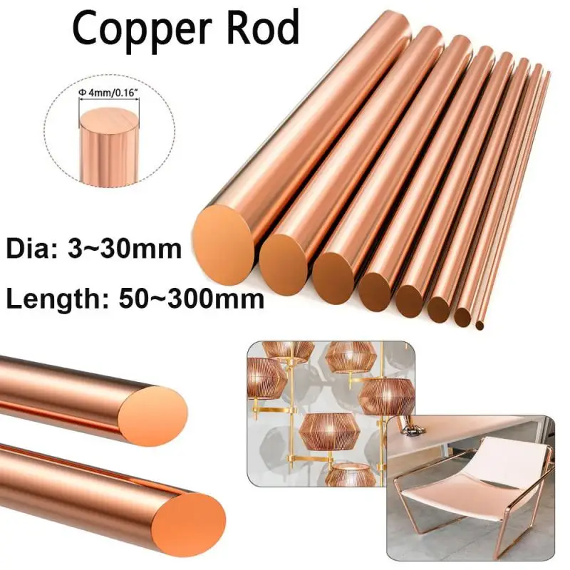 

1~10pcs Copper Round Bar red Metal copper round bar Metalworking 3mm~30mm Length50mm-300mm Copper Rod