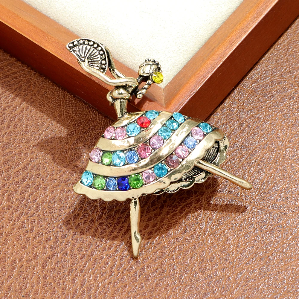 CINDY XIANG Vintage Rhinestone Dancing Girl Brooches For Women Alloy Material Beautiful Dancer Pin