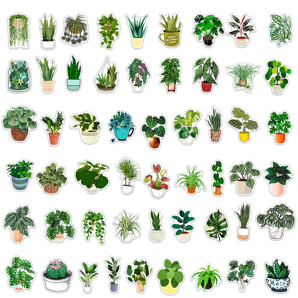 10/30/50PCS Flower Pot Plants Green Plants Small Fresh Graffiti Waterproof Stickers Creative Decals Refrigerator HelmetWholesale