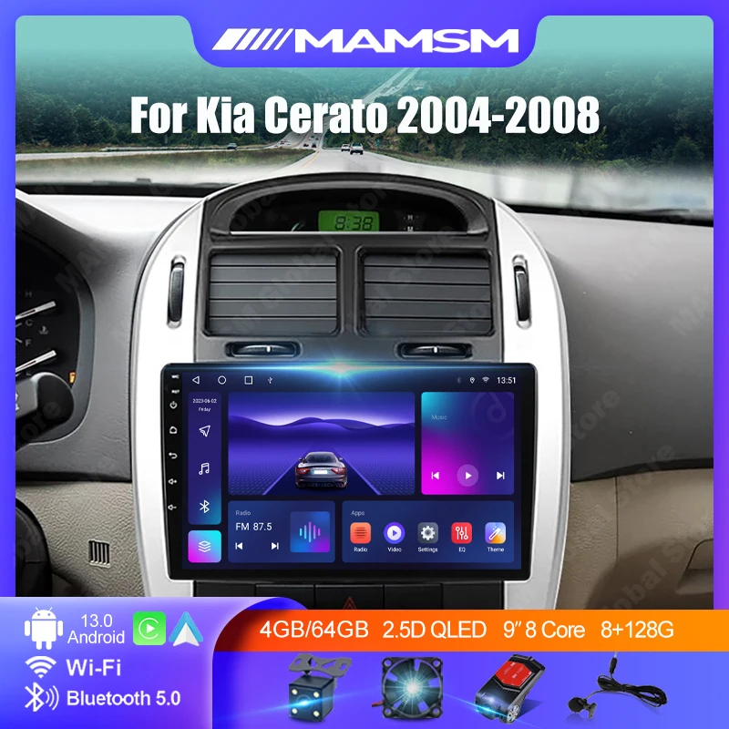 

MAMSM For Kia Cerato 2004 - 2008 Android 13 WIFI+4G Car Radio Auto Multimedia Carplay Player Stereo IPS 2K QLED DSP Navigation