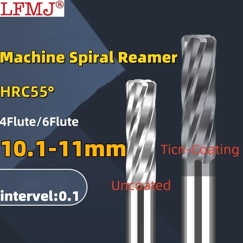 1PCS 10.1-11.0mm Carbide Machine Reamer Spiral Metal Cutter 6Flutes CNC Tungsten steel Chucking Reamer Cutting Tool Coated Steel