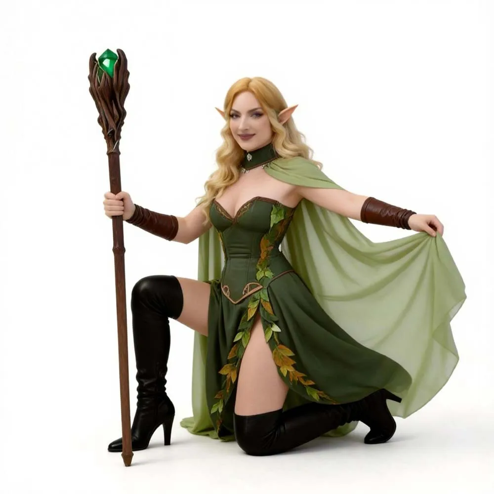Cape Princesse Elfe Médiévale Brodée à Capuche – Verte – photo 8