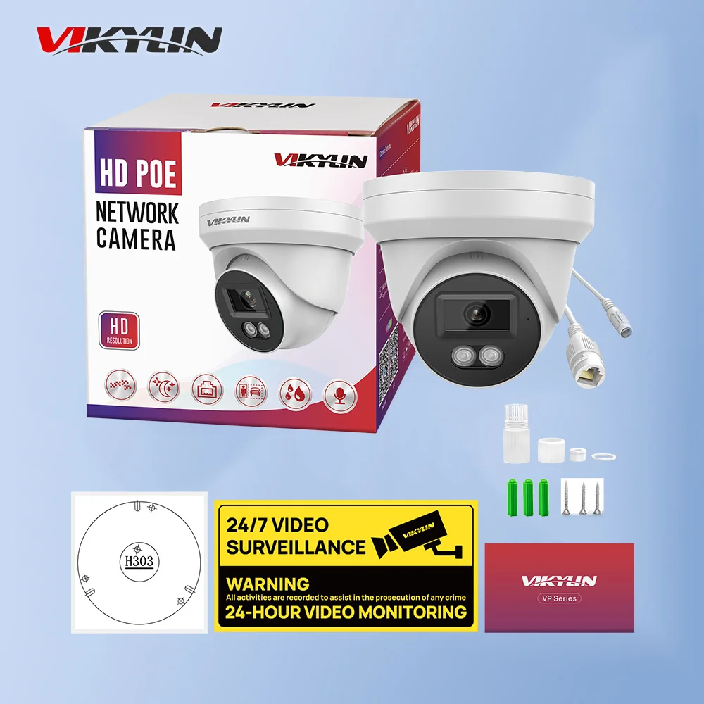 VIKYLIN 8MP HD IP Security Camera Poe 4K IR Light Audio Fixed Camera Human Vehicle Detection Support SD Storage ONVIF IP67
