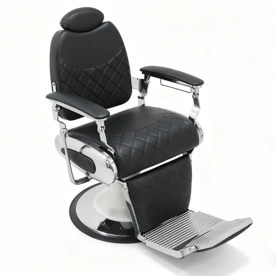 

&c KaiselongBeauty's Vintage-Style Steel Barber Chair with Professional Hydraulic Pump Lift Recliner for Hotel & Beauty Salon