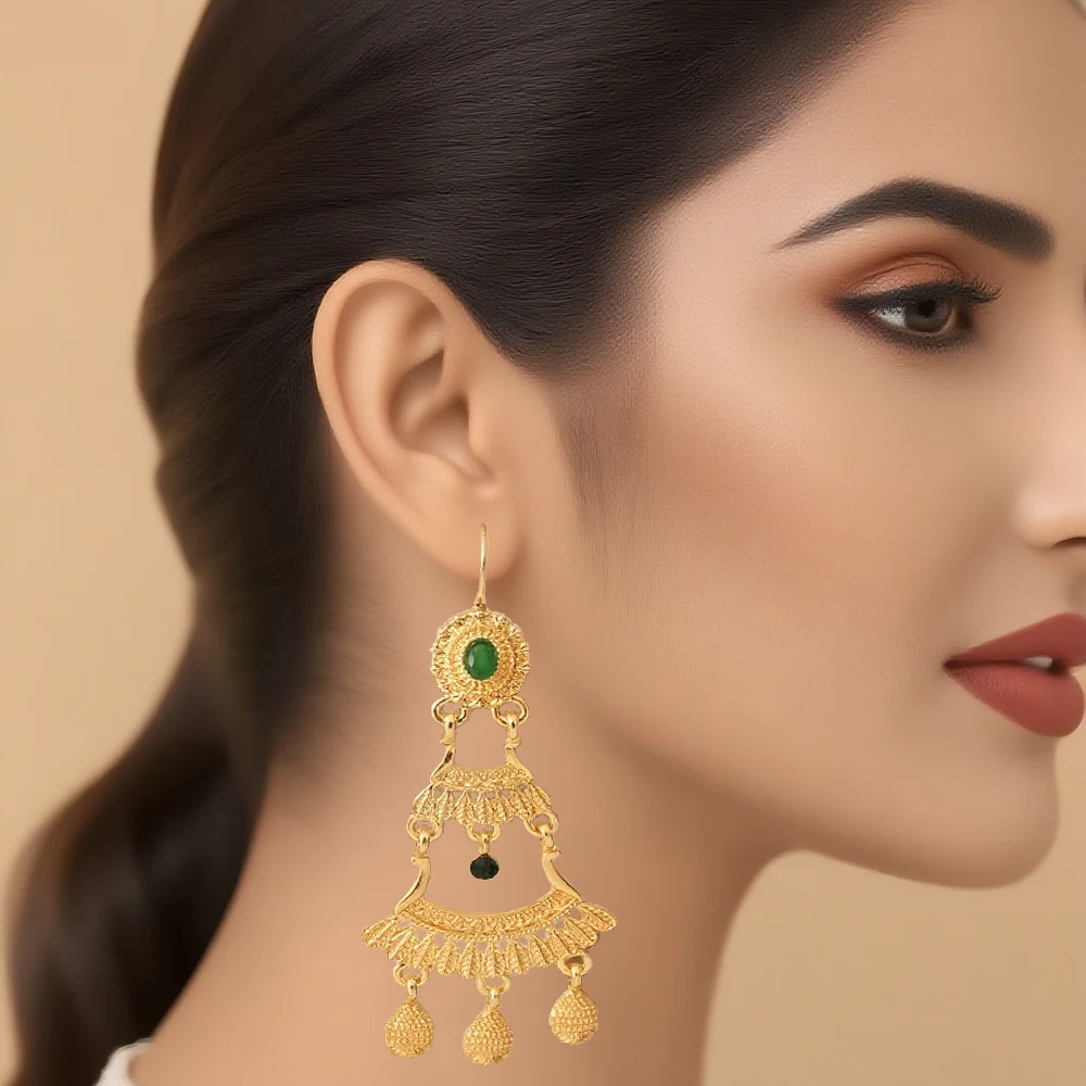 Moroccan fashion dangle earring gold plated green red rhinestone women drop earring arab middle east bridal jewelry