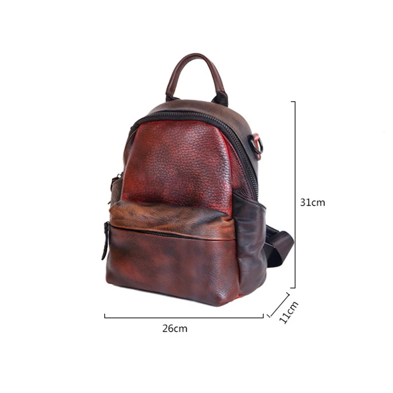 Johnature High Quality Genuine Leather Women Backpack 2024 New Large Capacity Retro Hand-wiping Random Color Mixing Travel Bags