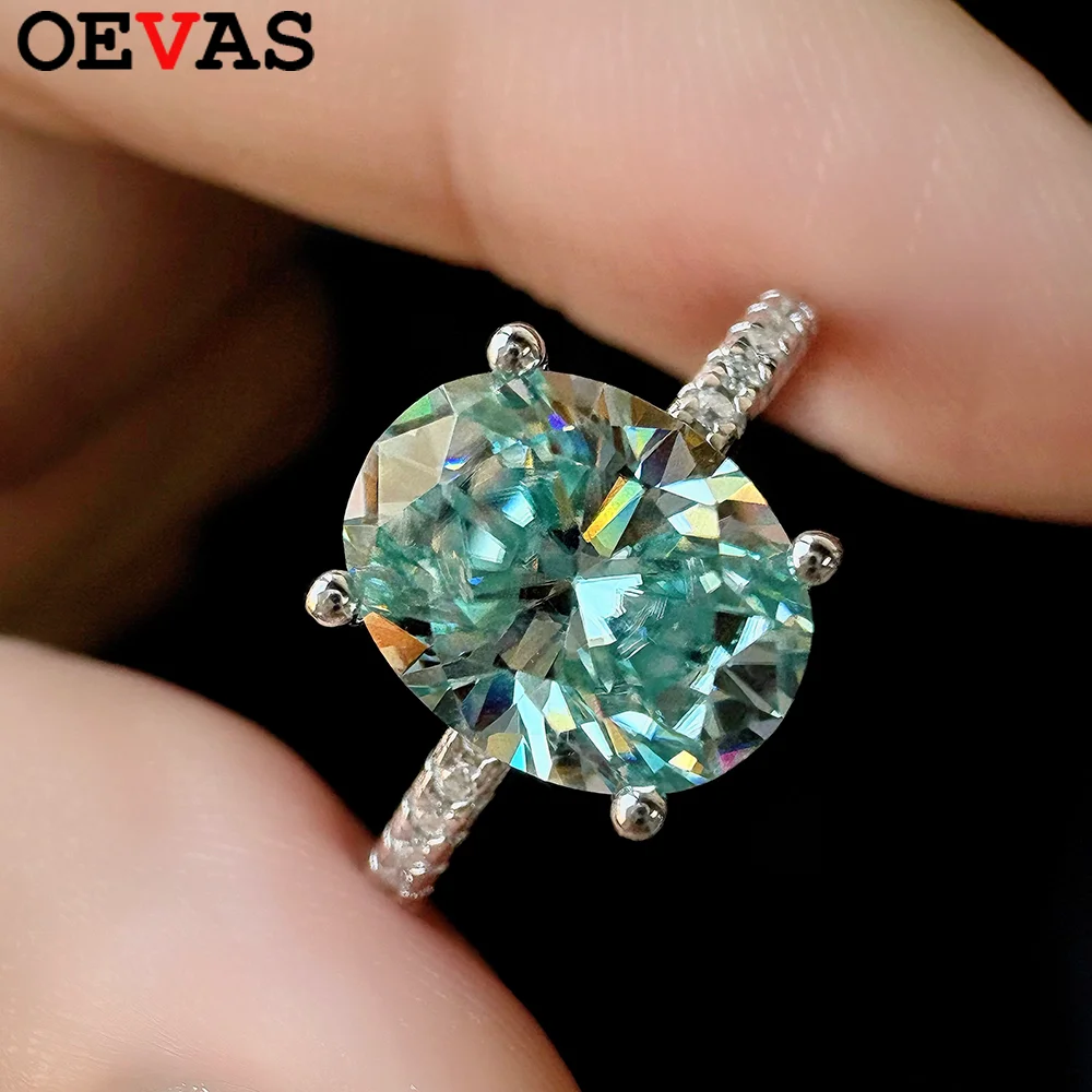 

OEVAS 1CT/2CT Oval Aquamarine Moissanite Ring For Women 100% S925 Sterling Silver Jewelry Wedding Party Gift