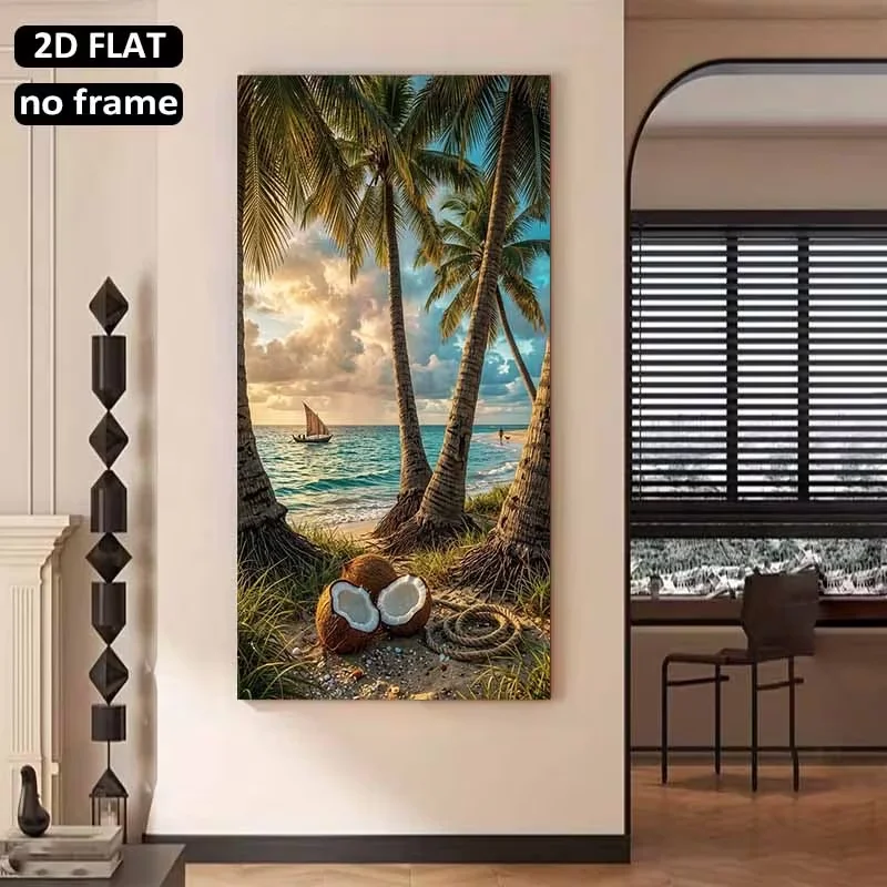 2D Flat, 1pc Large Jumbo Palm Tree & Beach Wall - Unframed Suitable for Interior Decoration, Palm Tree for, Housewarming Gift, D