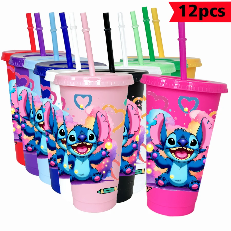 

12 шт./упак., цветной шарик Disney Stitch с принтом, 26 унций, красочный пластиковый стакан, посуда для напитков на день рождения, чашка для сока, кофе