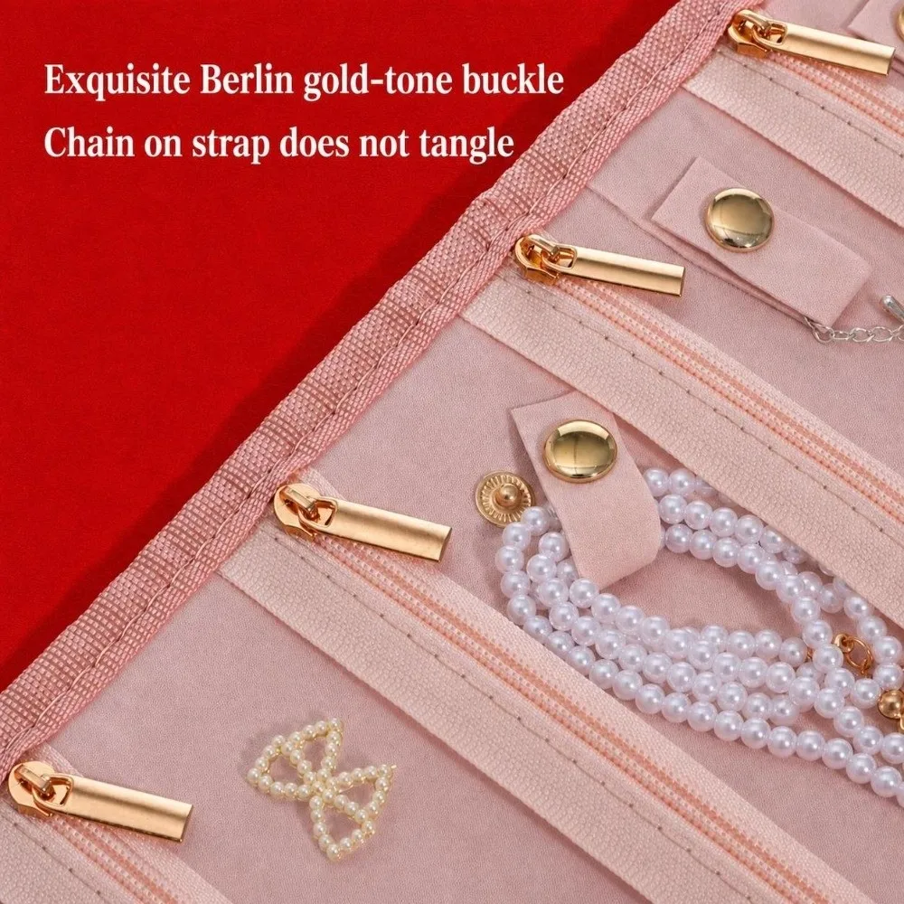 Durable Velvet Jewelry Storage Bag Foldable Portable Jewelry Case Multi Compartment Jewelry Holder Earrings Rings Bracelets