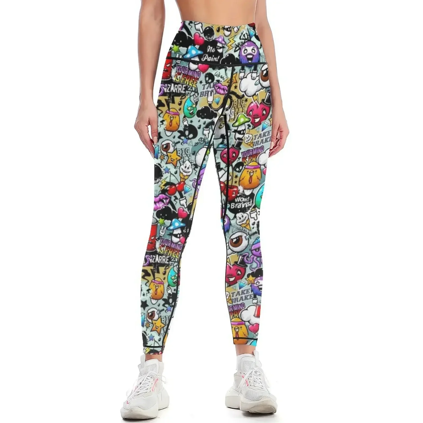 

Pop Art Graffiti Funny Comics Faces Leggings push up tights for Women sportwear Clothing fitness sport legging Womens Leggings