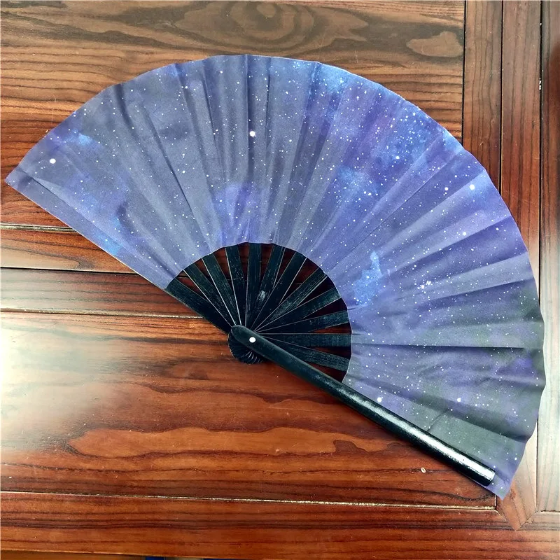 34cm Large Kung Fu Fan Loud Bamboo Folding Fan Craft Gifts Stage Performance Dance Party Photography Props Leopard Grain Fan