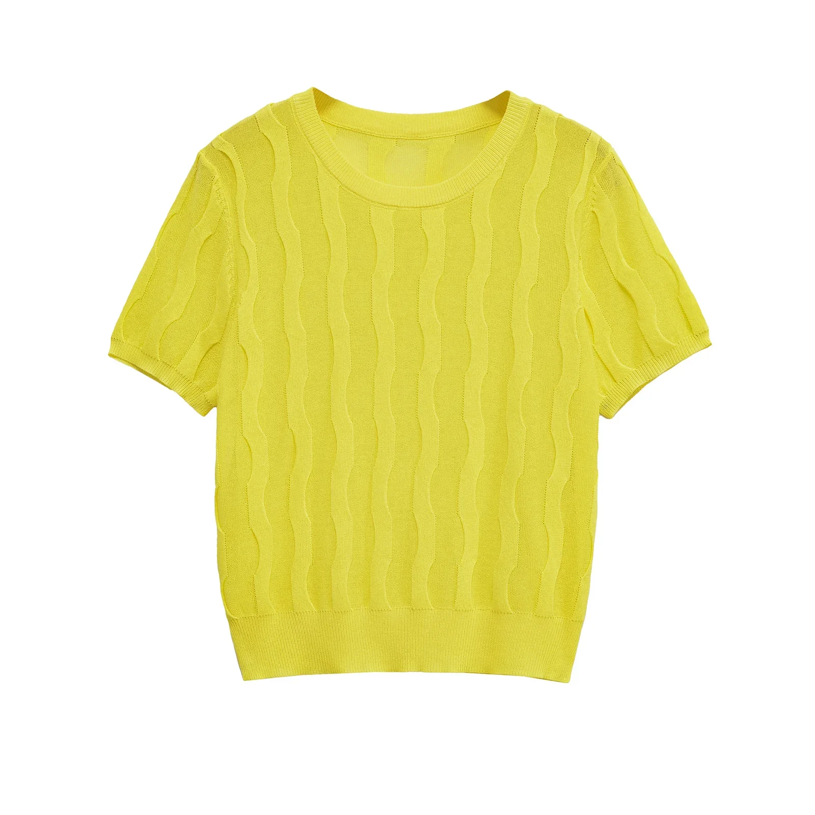 

Women Fashion Basic Sweater O Neck Short Sleeve Yellow Texture Knitting Vest Female Casual Slim Chic Tops 4737007
