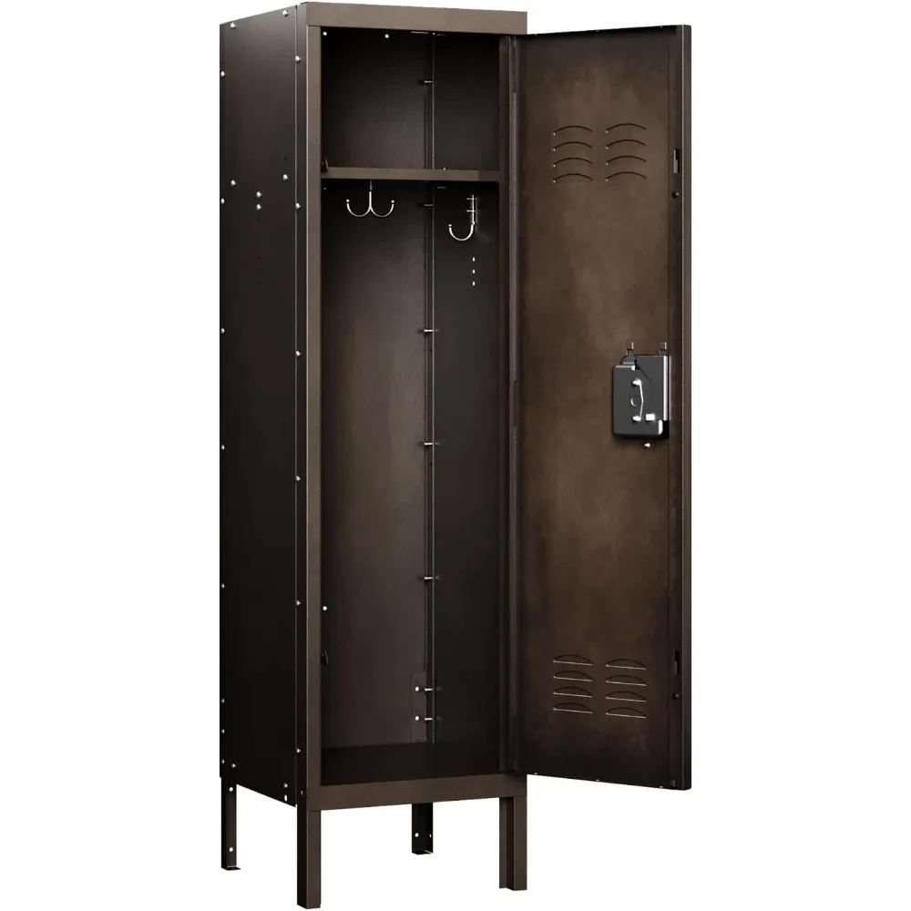 

Metal Locker with 1 Lockable Door, Industrial Black Steel Storage Locker, 55.1 L x 15 W x 18 D, Modern Style, Perfect for