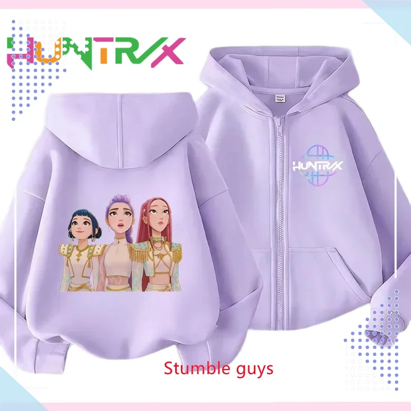 

Kids Purple Kpop Demon Hunters Zipper Hoodies Spring Autumn Graphic Cartoon Sweatshirt Boys Girls​