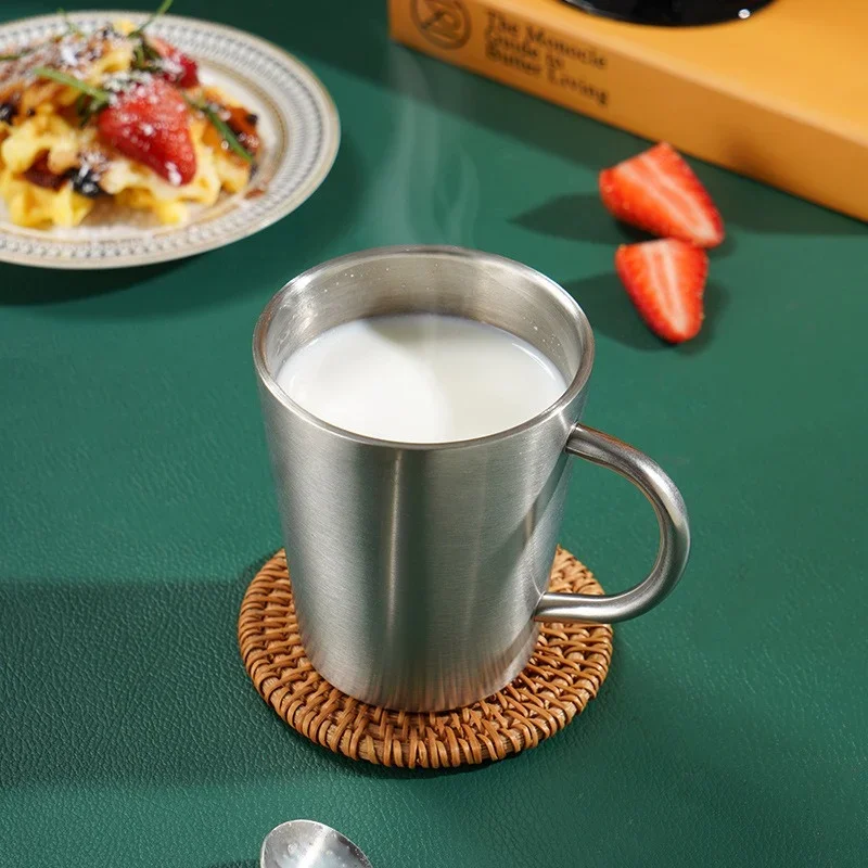 300ml Stainless Steel Water Cup Double-Layer Thermal Coffee Beer Mug with Handle Anti-fall Heat Insulation Coffee Cup Drinkware