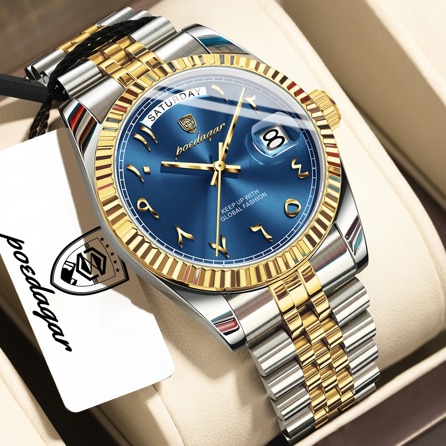 POEDAGAR Top Trendige Herrenuhr Edelstahl Wasserdicht Business Herren Armbanduhr Datum Woche Quarz Kreative Herrenuhren Reloj Hombre