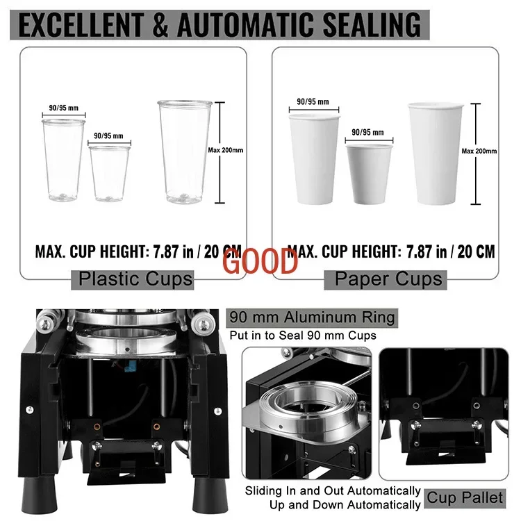 ขายร้อนไฟฟ้า 90 95 มม.pp เครื่องดื่มกาแฟชาฟอง 98 มม.boba เครื่องซีลถ้วยน้ําผลไม้