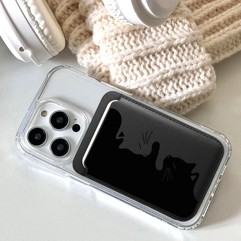 Kreative Katzen-Leder-Kartenhalterhülle für Magnetische Hüllen, Geeignet für alle iPhone Magsafe Karten-Handyrückseiten-Taschen – Detail 4