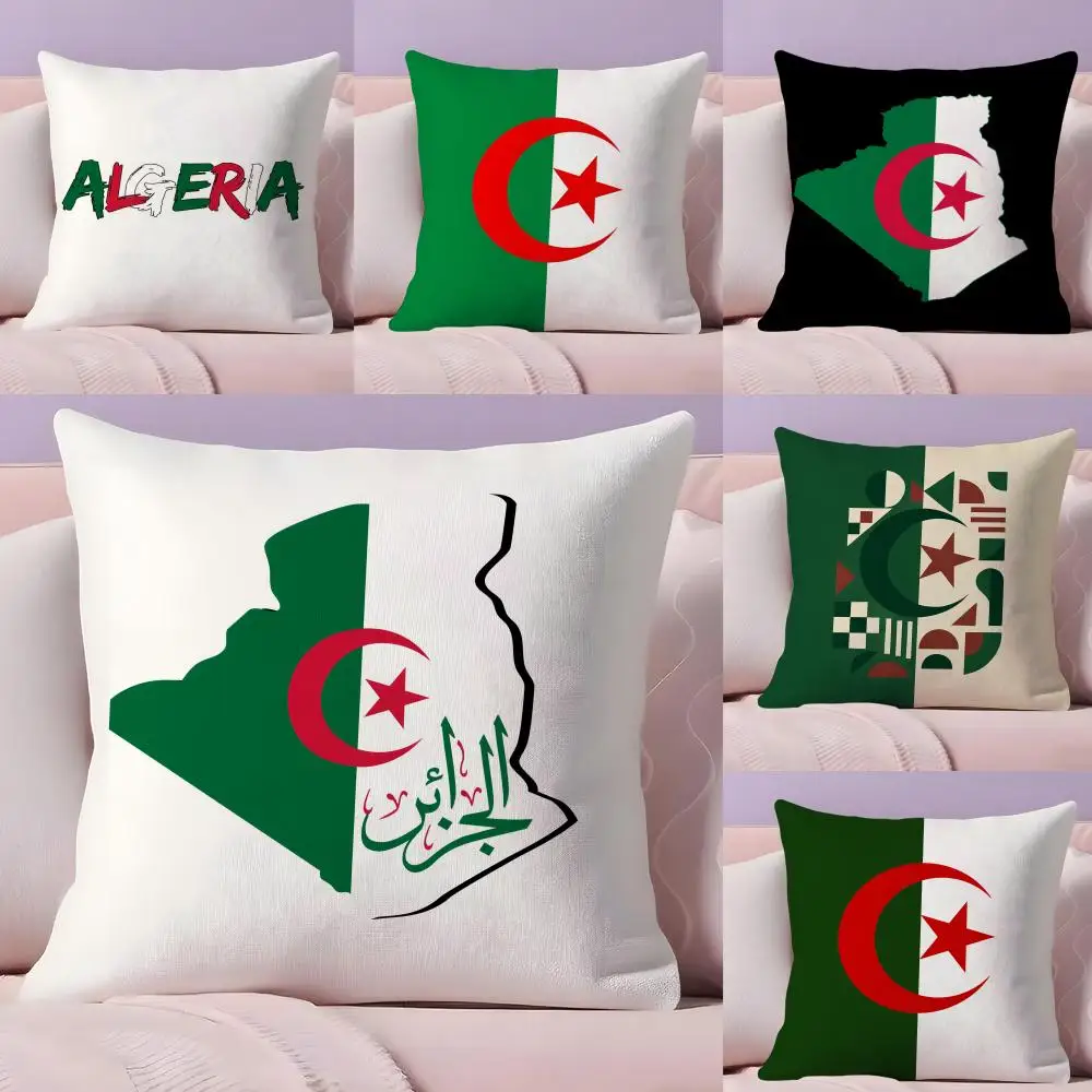 Algeria flag National Cushion Cover Plush Fabric Soft Double-Sided Printed Invisible Zipper Sofa Pillow Case Home Decor