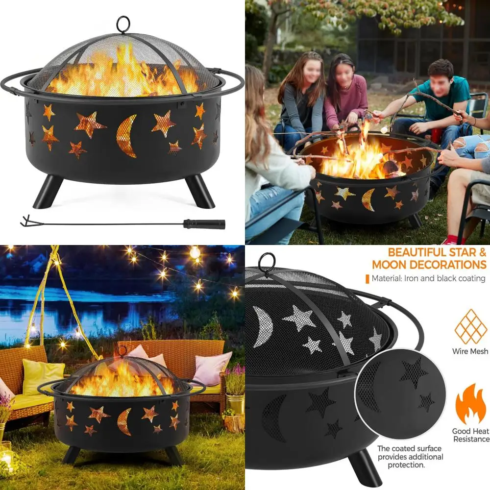 

30-inch Outdoor Wood-Burning Fire Pit with Spark Screen and Poker for Patio and Backyard Bonfires