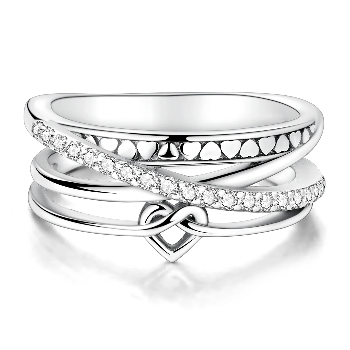 Women's 925 Silver Interlaced Heart Ring, Party Accessory