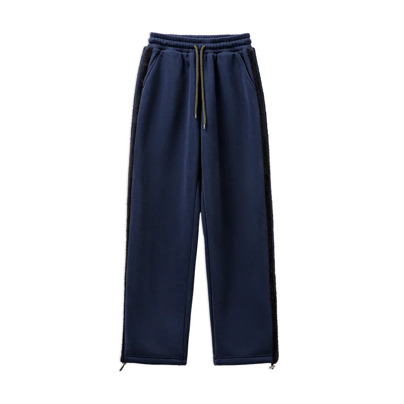 Maden Casual Loose Fleece-lined Sweatpants with Double-bar Striped Design Trousers for Women's Autumn and Winter Sports Pants