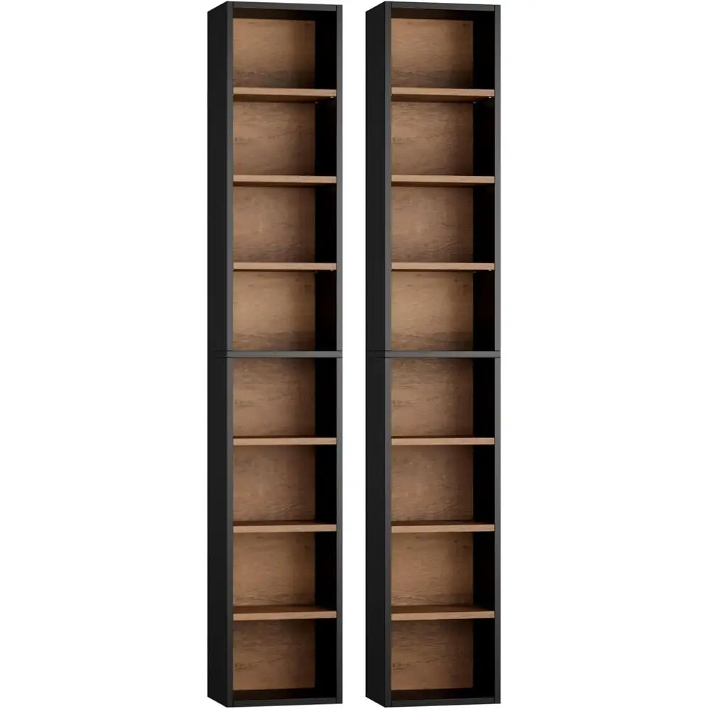 OTOSOK 2 Pcs 71'' Tall Narrow Bookshel, 8-Tier Media Tower Rack Set o 2 | CD DVD Storage Cabinet with Adjustable Shelves, Tall N